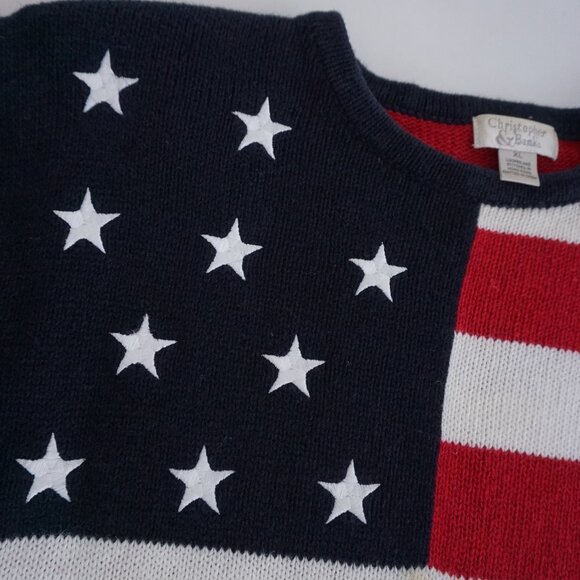 Vintage Christopher & Banks Navy Red Patriotic USA Flag Knit Crewneck Sweater XL - Picture 8 of 12
